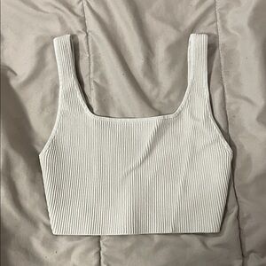 Aritzia Babaton Sculpt Knit Squareneck Cropped Tank Matte Pearl